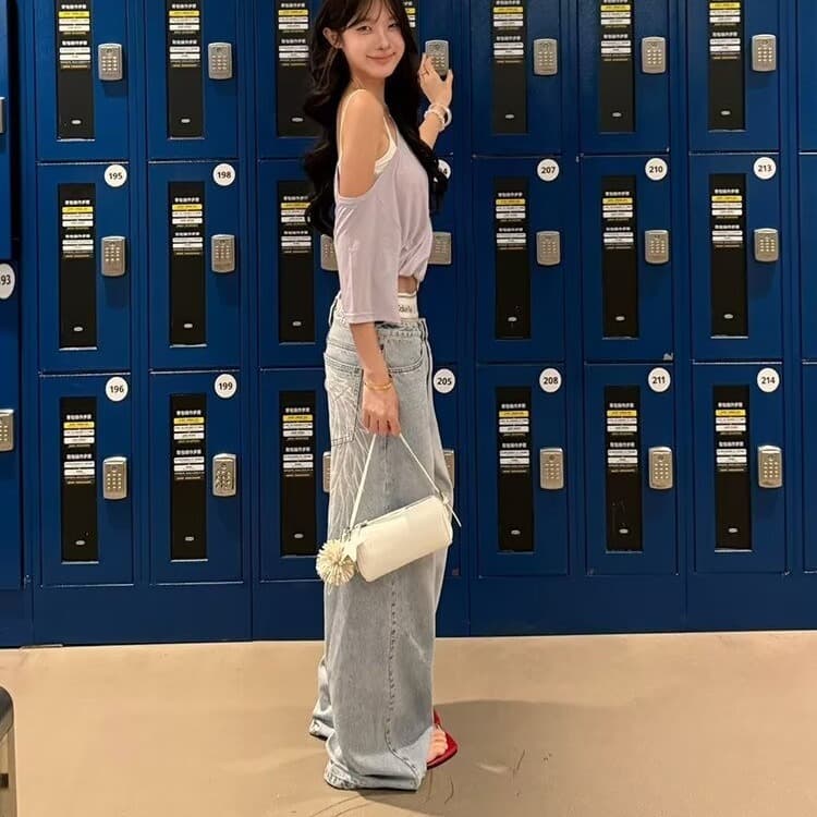 아메리칸 레트로 주머니 자수 캐주얼 청바지 여성 가을 새로운 루즈핏 하이웨이스트 슬림해 보이는 넓은 다리 바닥 청소 긴 바지 상세 이미지 15