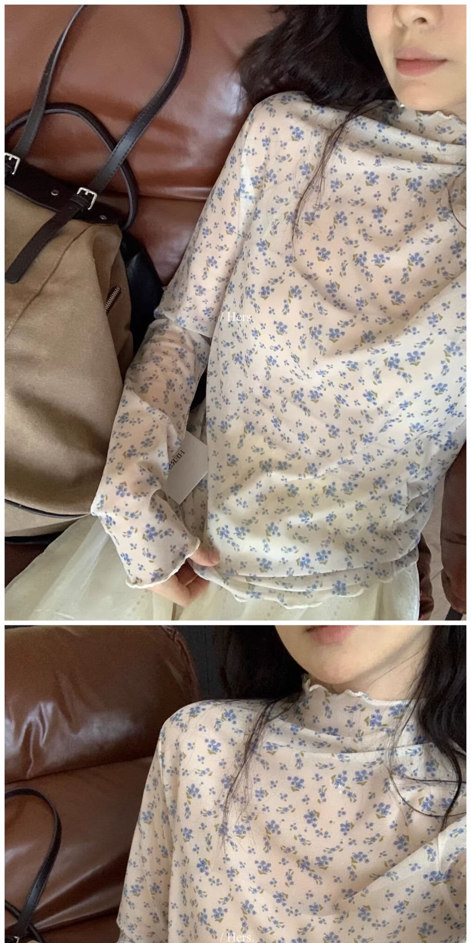 새로운 터틀넥 꽃무늬 긴팔 티셔츠 여성 가을 한 부서 달콤함 프릴 다용도 마이크로 ~을 통해 기본 셔츠 맨위 트렌디 상세 이미지 4
