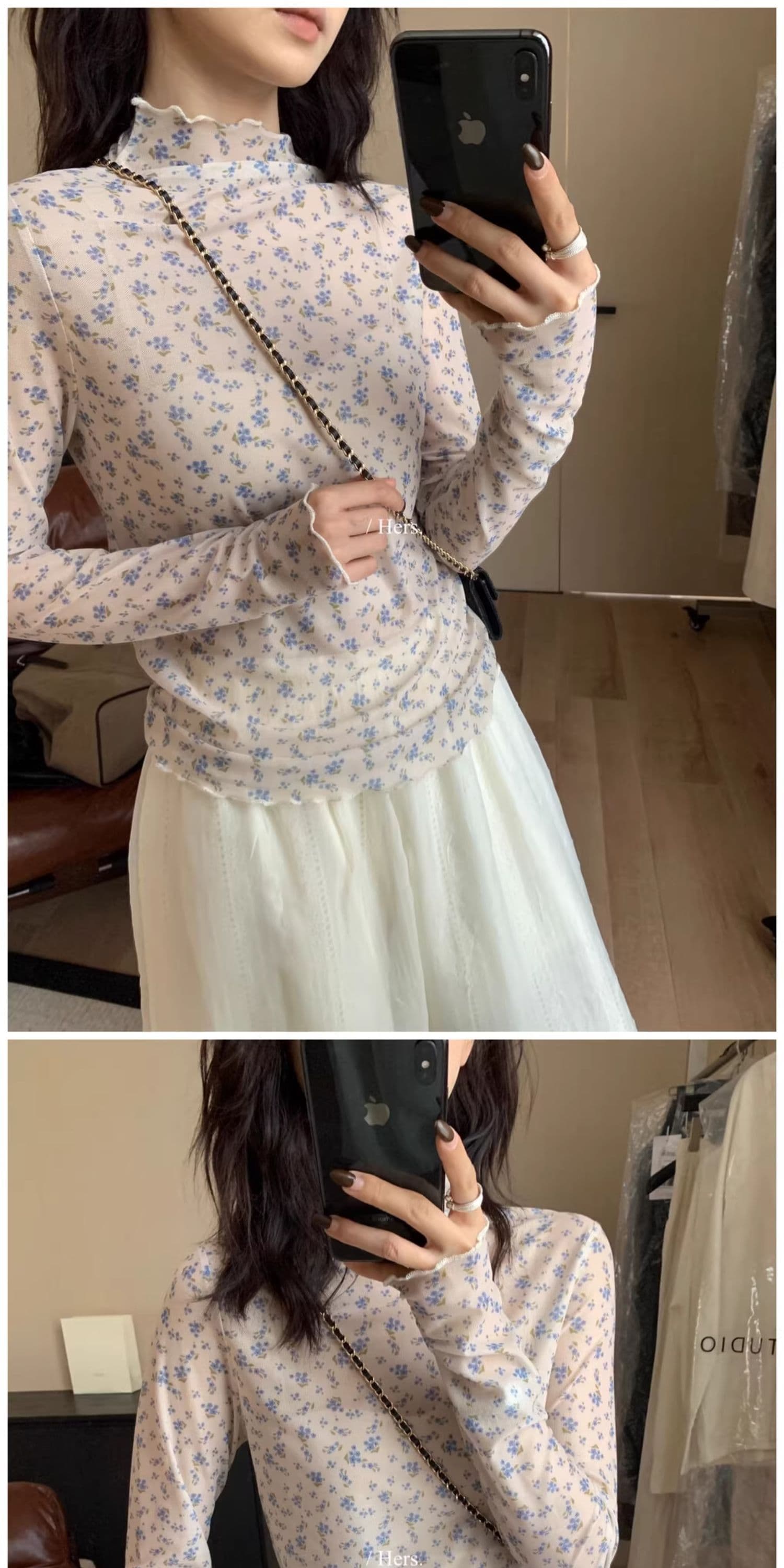 새로운 터틀넥 꽃무늬 긴팔 티셔츠 여성 가을 한 부서 달콤함 프릴 다용도 마이크로 ~을 통해 기본 셔츠 맨위 트렌디 상세 이미지 12