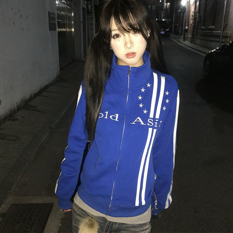 한국 chic 아메리칸 레트로 스탠드 칼라 후드티 오픈 가디건 남녀 이른 가을 새로운 별 자수 쇼트 스타일 재킷 재킷 상세 이미지 13