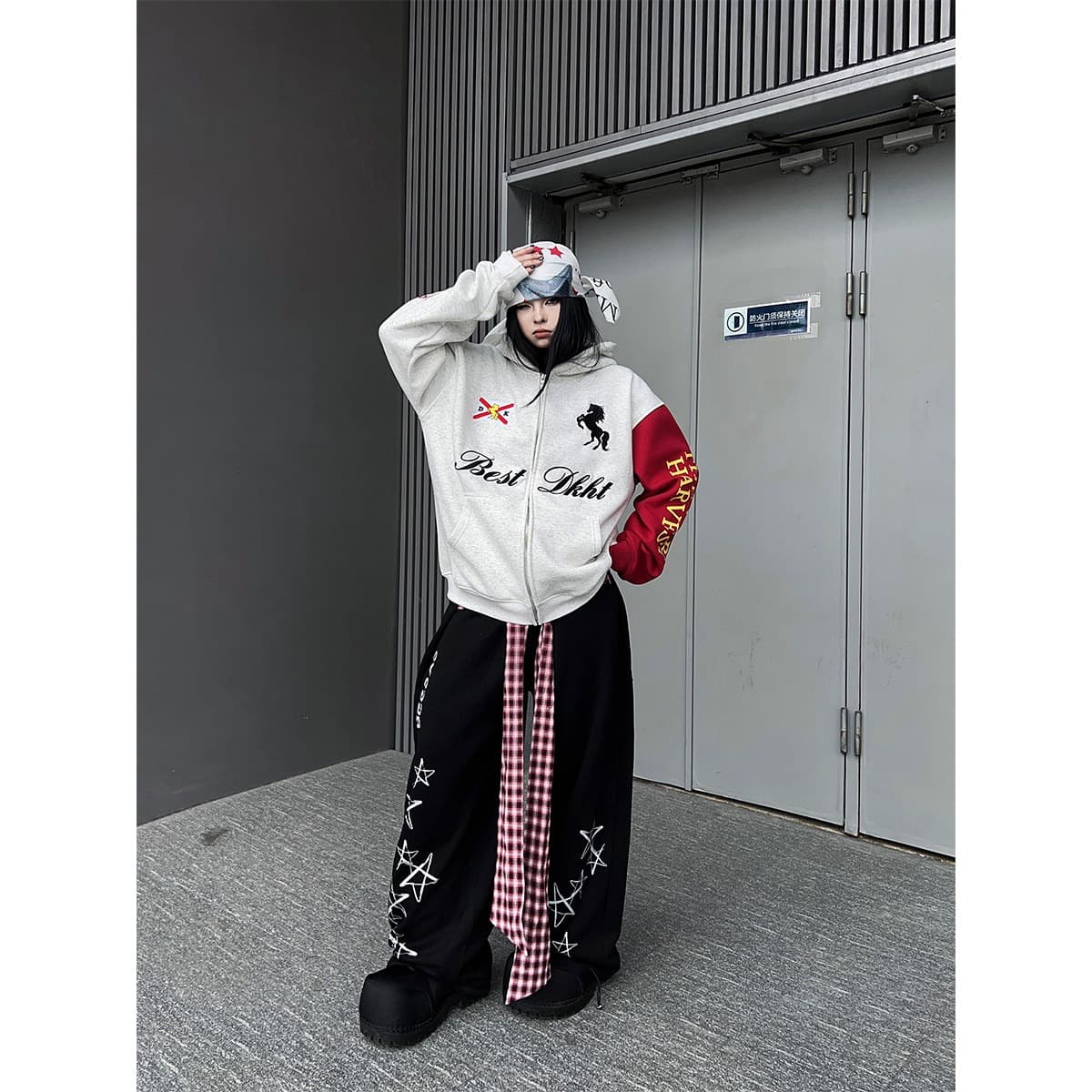 한국 chic 아메리칸 배색 소매 후드티 남녀 국가 트렌디 후드 오픈 가디건 자수 루즈핏 재킷 봄 가을 새로운 상세 이미지 27