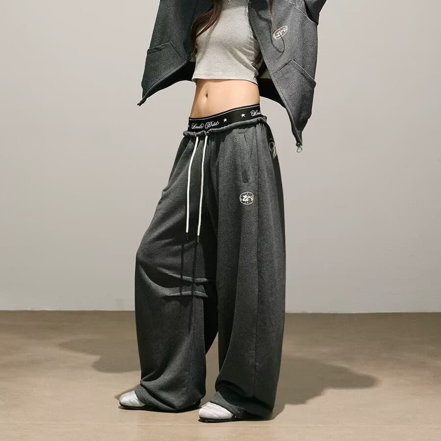 한국 chic 아메리칸 스트리트 댄스 조수 브랜드 프린트 재즈 루즈핏 넓은 다리 캐주얼 바지 여성 운동 바지 웃음 하 스트리트 댄스 바지 이미지 2