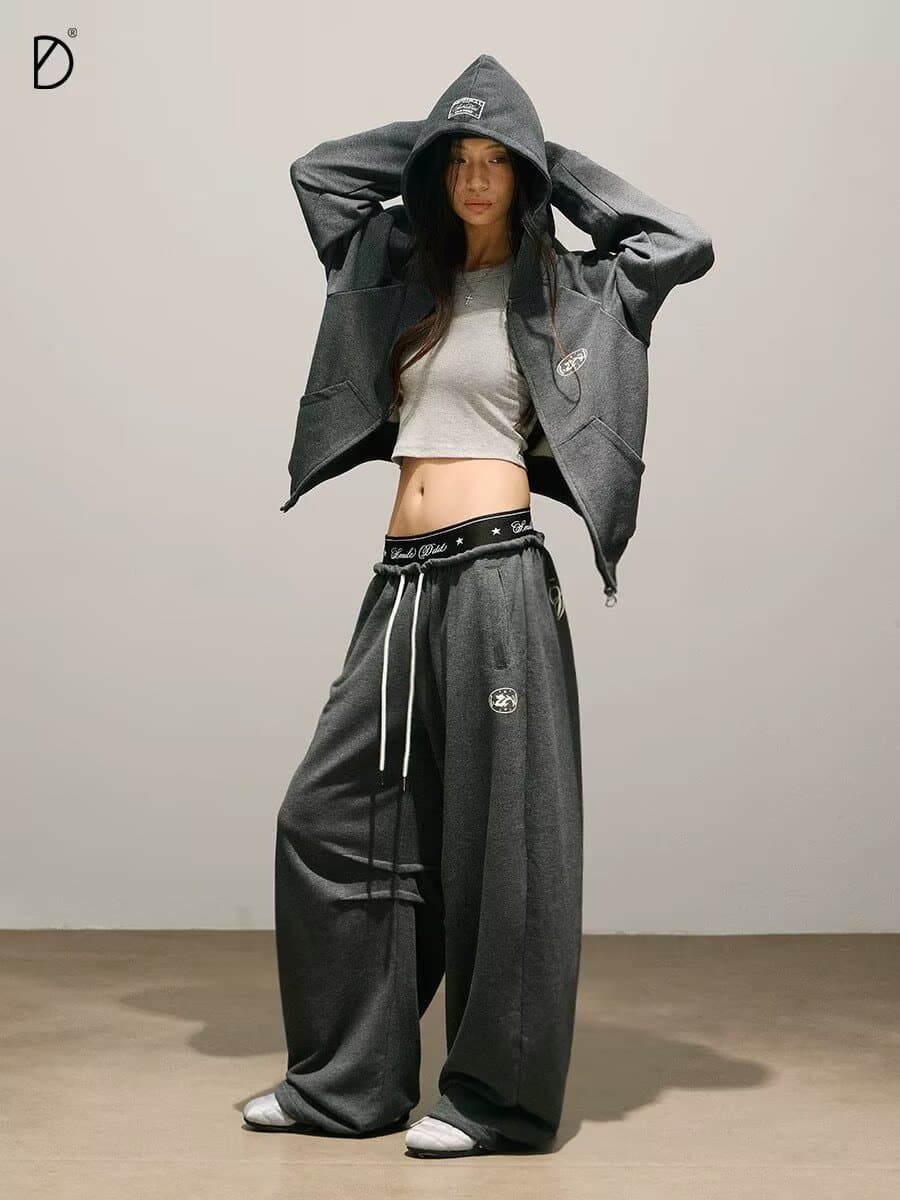 한국 chic 아메리칸 스트리트 댄스 조수 브랜드 프린트 재즈 루즈핏 넓은 다리 캐주얼 바지 여성 운동 바지 웃음 하 스트리트 댄스 바지 상세 이미지 13