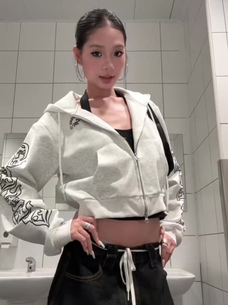한국 chic 아메리칸 2026 가을 새로운 후드 티 스웨터 여성 한국 스타일 몸매 가꾸기 슬림해 보이는 지퍼 카디건 코트 트렌디