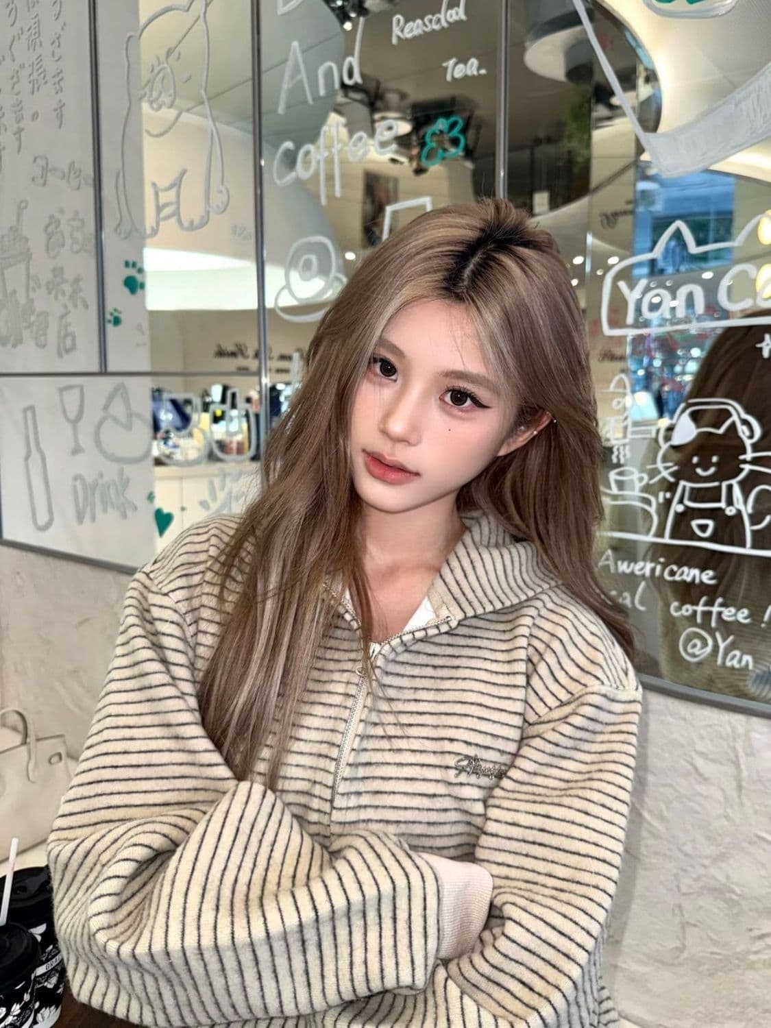 한국 chic 아메리칸 2026 가을 새로운 스트라이프 후드 티 스웨터 여성 한국 스타일 루즈핏 지퍼 카디건 코트 트렌디 상세 이미지 4