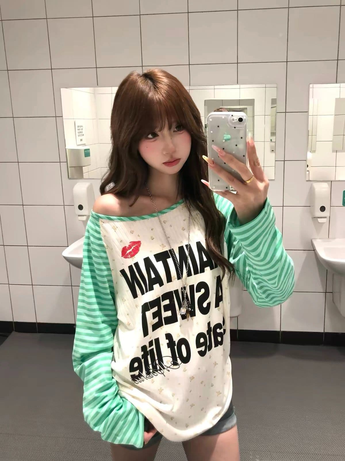 순면 한국 스타일 아메리칸 2026 가을 새로운 긴팔 티셔츠 여성 루즈핏 패치워크 색상 삽입 어깨 소매 프린트 핫걸 맨위 이미지 4