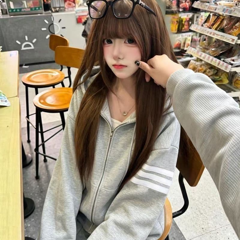 한국 chic 아메리칸 2026 가을 새로운 후드 긴팔 후드티 여성 한국 스타일 루즈핏 지퍼 카디건 코트 트렌디 상세 이미지 6