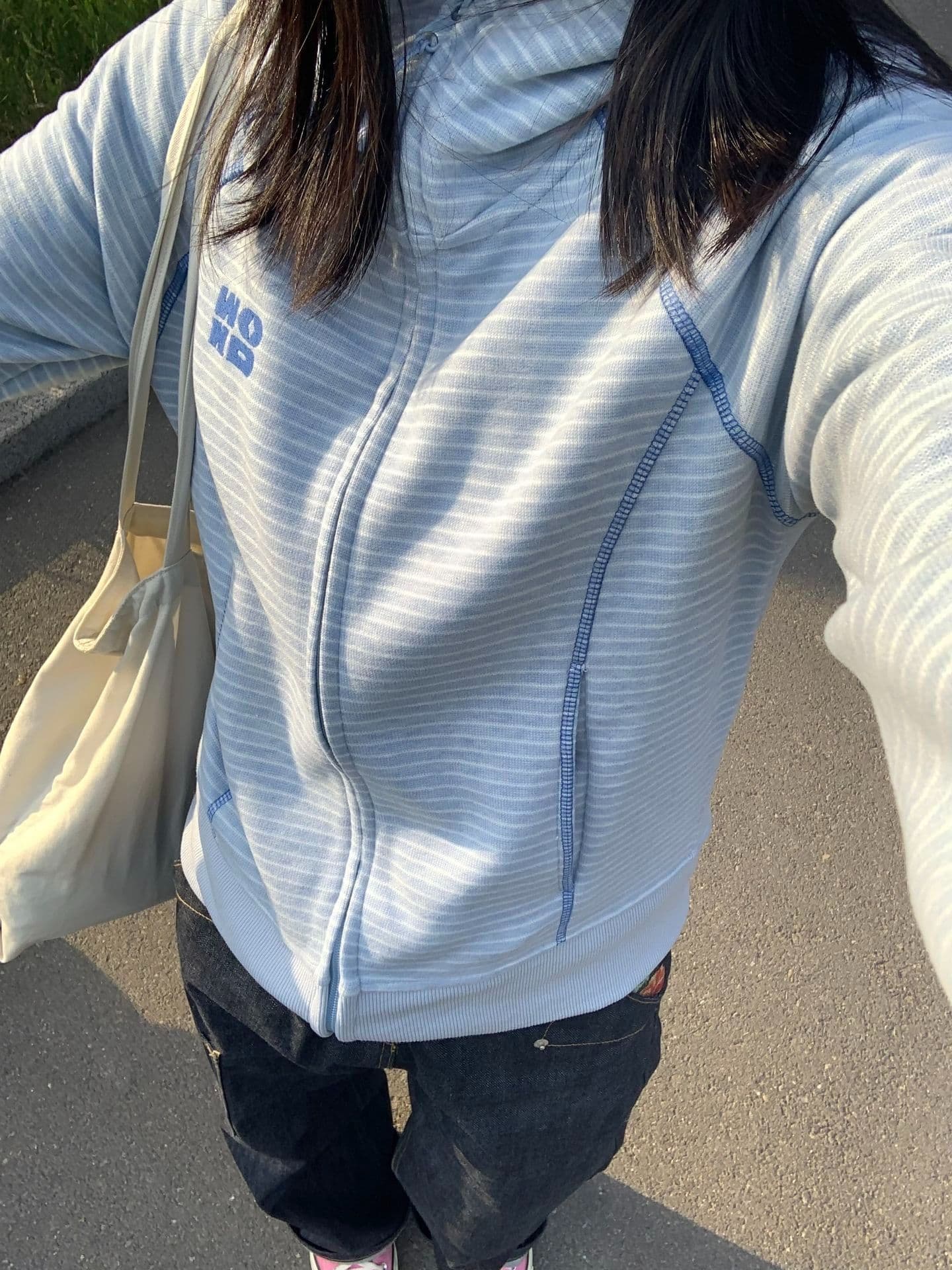 한국 chic 아메리칸 2026 가을 새로운 스트라이프 후드 티 스웨터 여성 한국 스타일 루즈핏 지퍼 카디건 코트 트렌디 상세 이미지 18