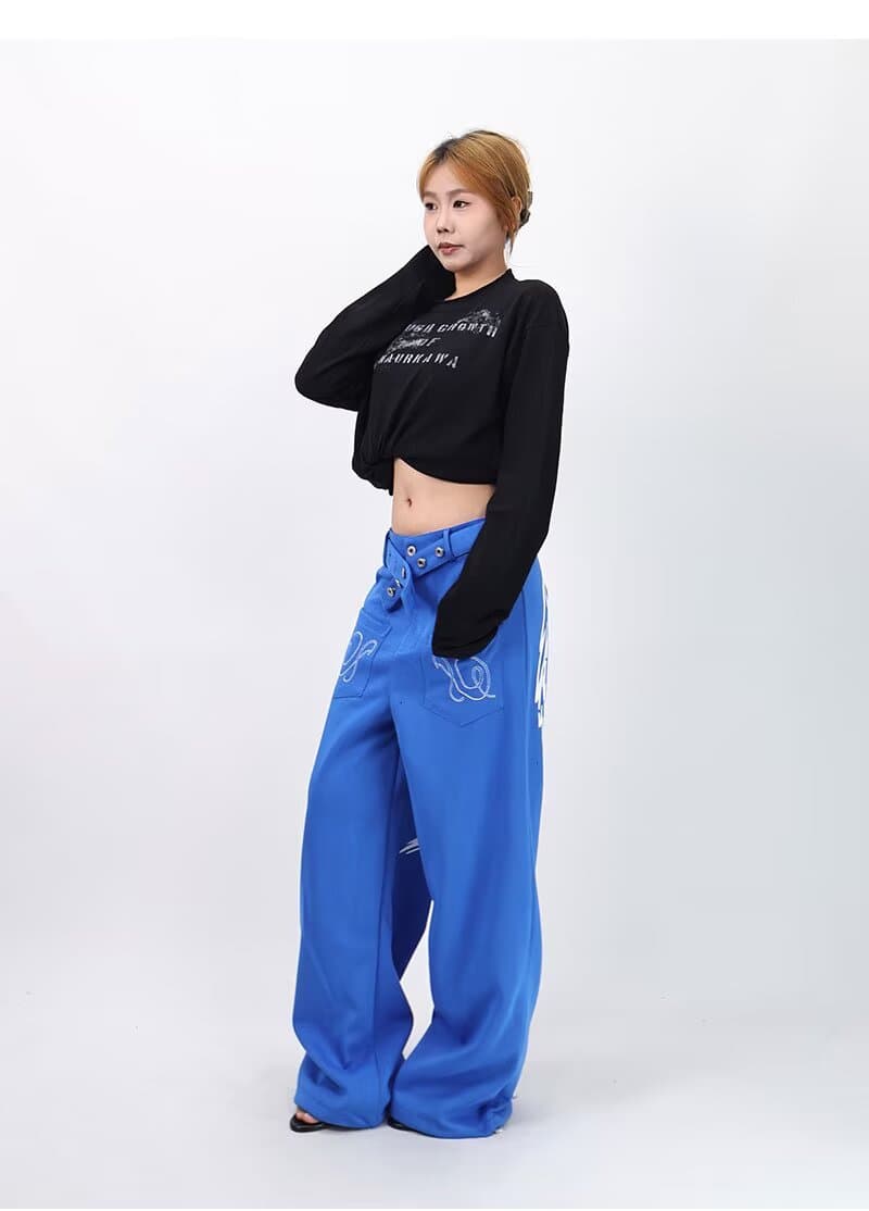 가을 새로운 아메리칸 조수 브랜드 천사 날개 프린트 스트레이트 도루 센스 웨이 바지 여성 레트로 다용도 넓은 다리 캐주얼 바지 상세 이미지 16