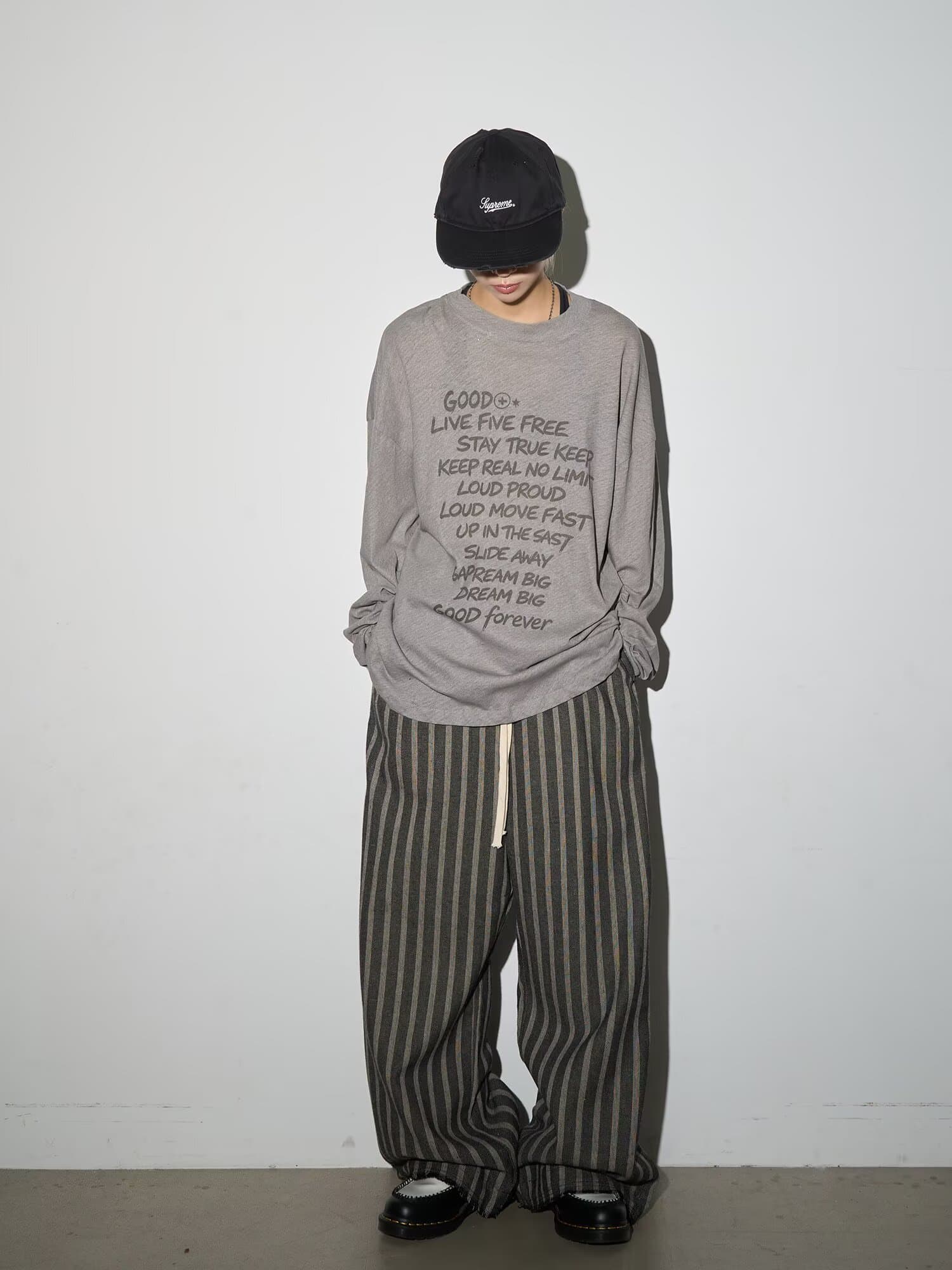 가을 새로운 아메리칸 레트로 스트라이프 패치워크 느긋한 바람 스트레이트 캐주얼 바지 남녀 루즈핏 넓은 다리 캐주얼 긴 바지 상세 이미지 16