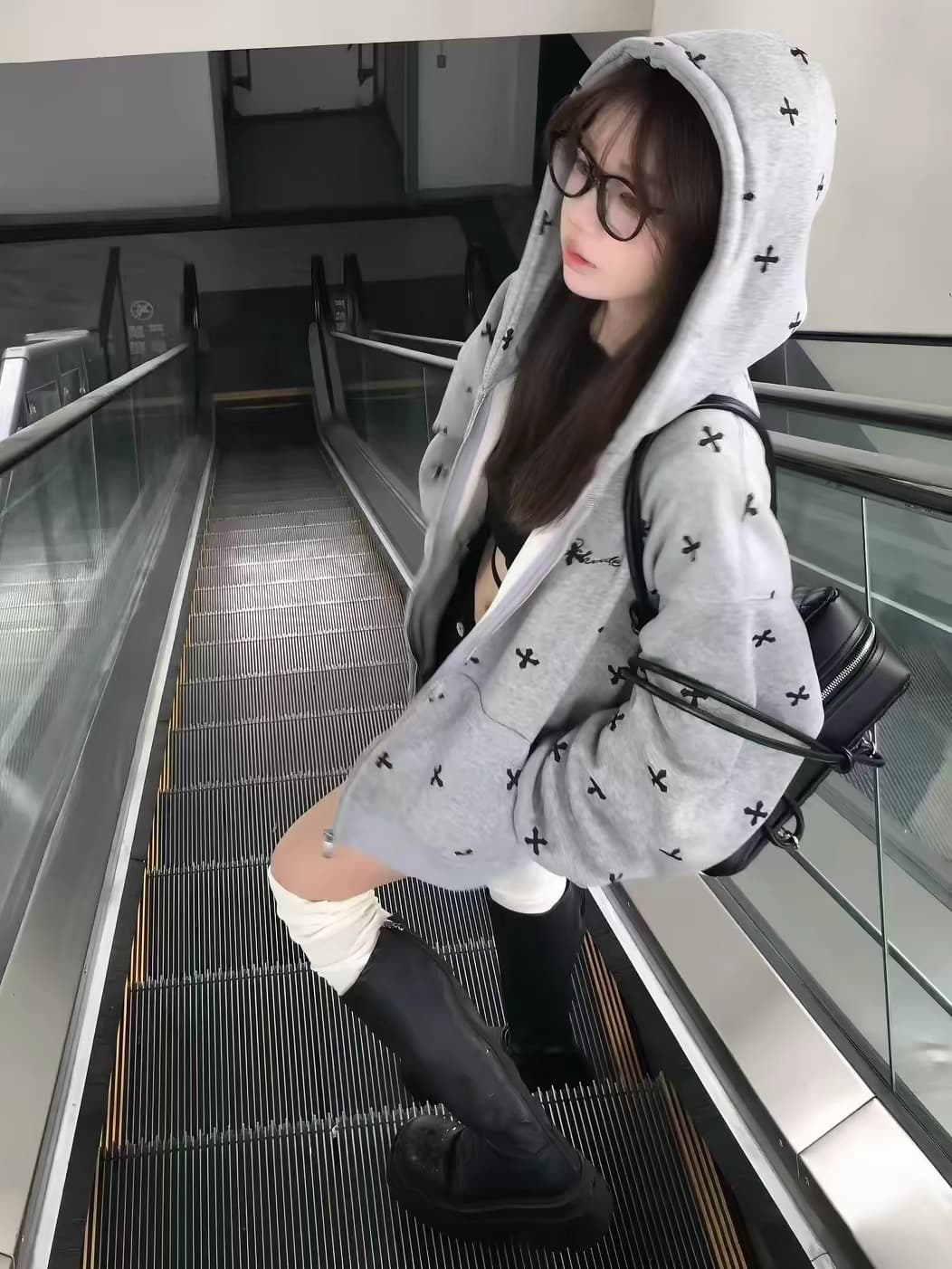한국 chic 아메리칸 레트로 가을 겨울 새로운 알파벳 자수 후드 티 스웨터 여성 루즈핏 지퍼 카디건 코트 트렌디 이미지 3