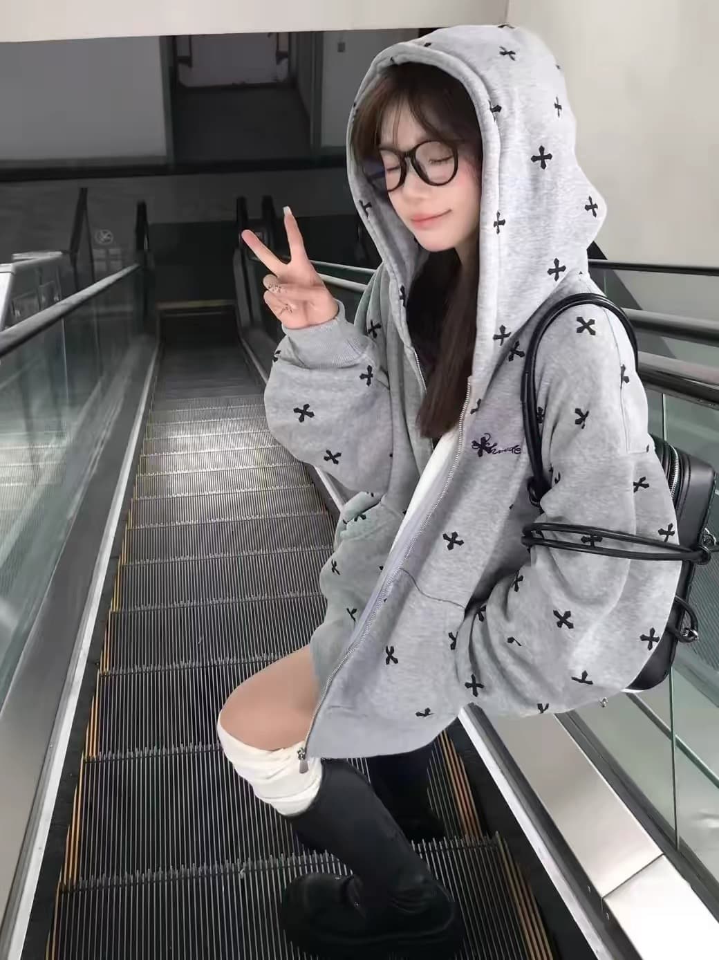 한국 chic 아메리칸 레트로 가을 겨울 새로운 알파벳 자수 후드 티 스웨터 여성 루즈핏 지퍼 카디건 코트 트렌디 상세 이미지 8