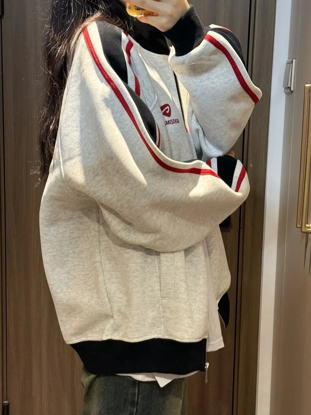 한국 chic 아메리칸 레트로 가을 겨울 새로운 알파벳 패치워크 색상 후드 티 스웨터 여성 루즈핏 거리 바람 지퍼 재킷 이미지 3