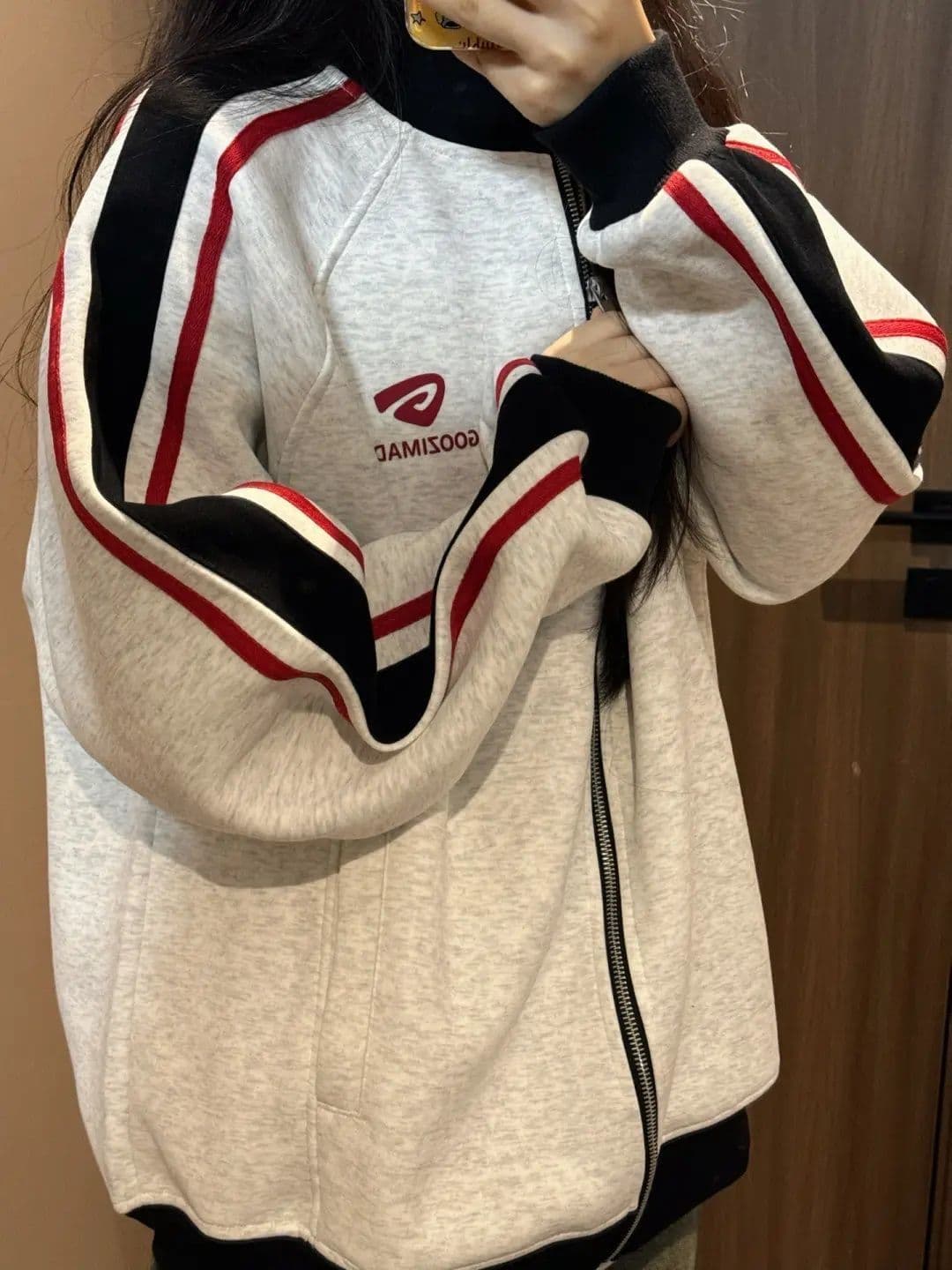 한국 chic 아메리칸 레트로 가을 겨울 새로운 알파벳 패치워크 색상 후드 티 스웨터 여성 루즈핏 거리 바람 지퍼 재킷 상세 이미지 8