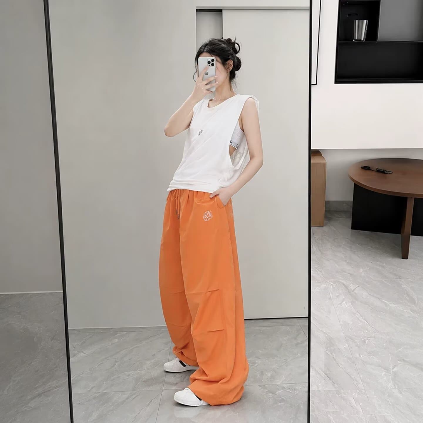 아메리칸 레트로 곡선 넓은 다리 느슨함 센스 와이드 레그 팬츠 어린이 2026 색상 착용 가져 가라. 하이웨이스트 루즈핏 슬림해 보이는 캐주얼 바지 상세 이미지 6