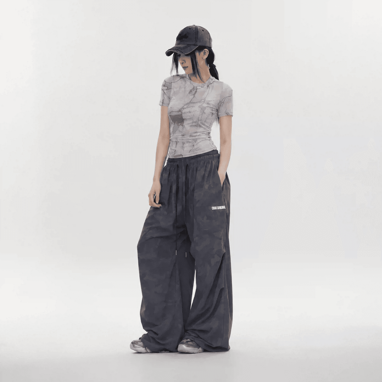아메리칸 레트로 가을 새로운 빗 Pleat 꽃 자카드 디자인 캐주얼 운동 바지 여성 루즈핏 슬림해 보이는 스트레이트 팬츠 트렌디 상세 이미지 13
