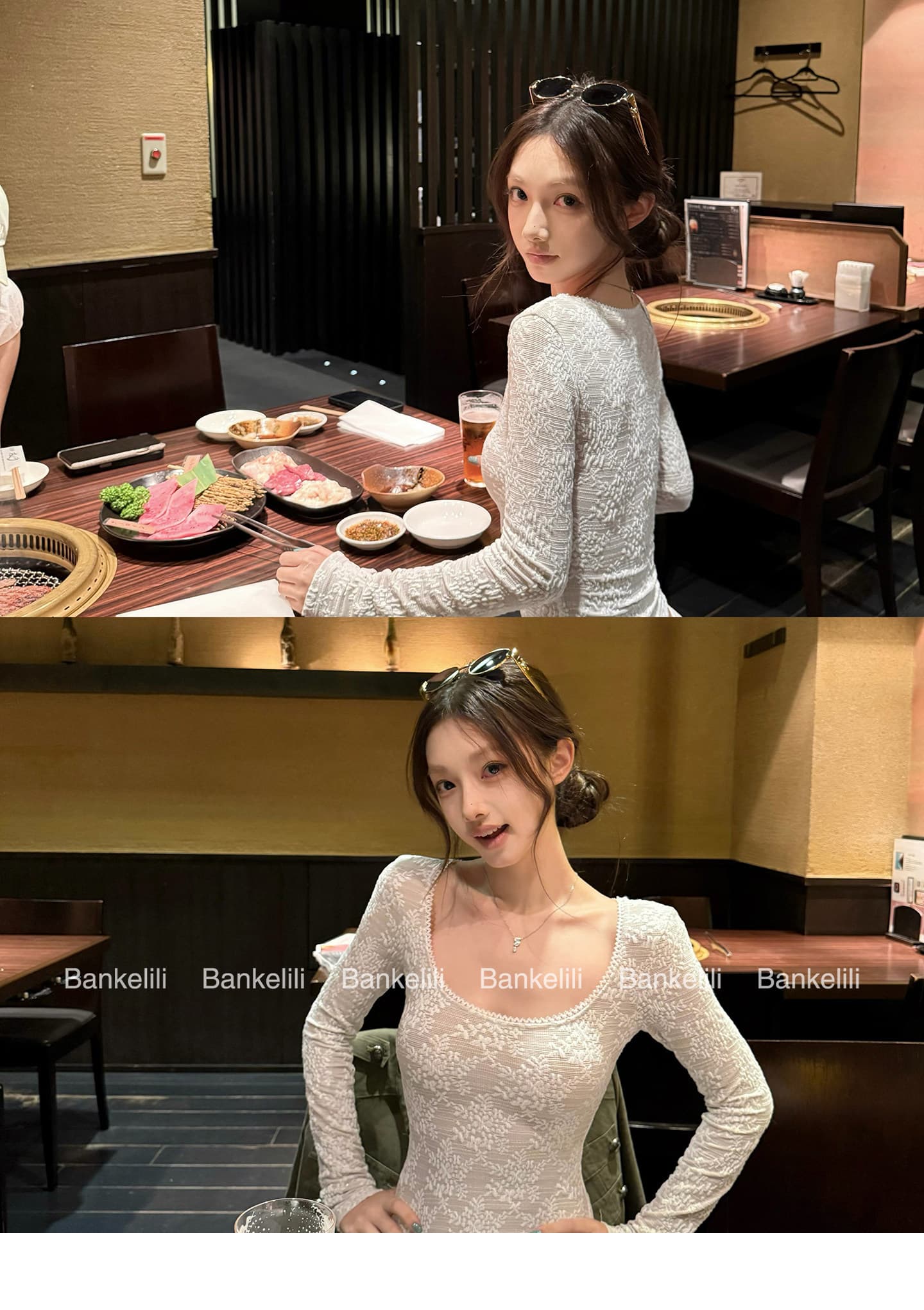 순수한 욕망 바람 u 칼라 섹시함 레이스 티셔츠 여성 가을 새로운 얇은 스타일 허리 수축 핫걸 슬림해 보이는 몸 맨위 긴팔 트렌디 상세 이미지 1