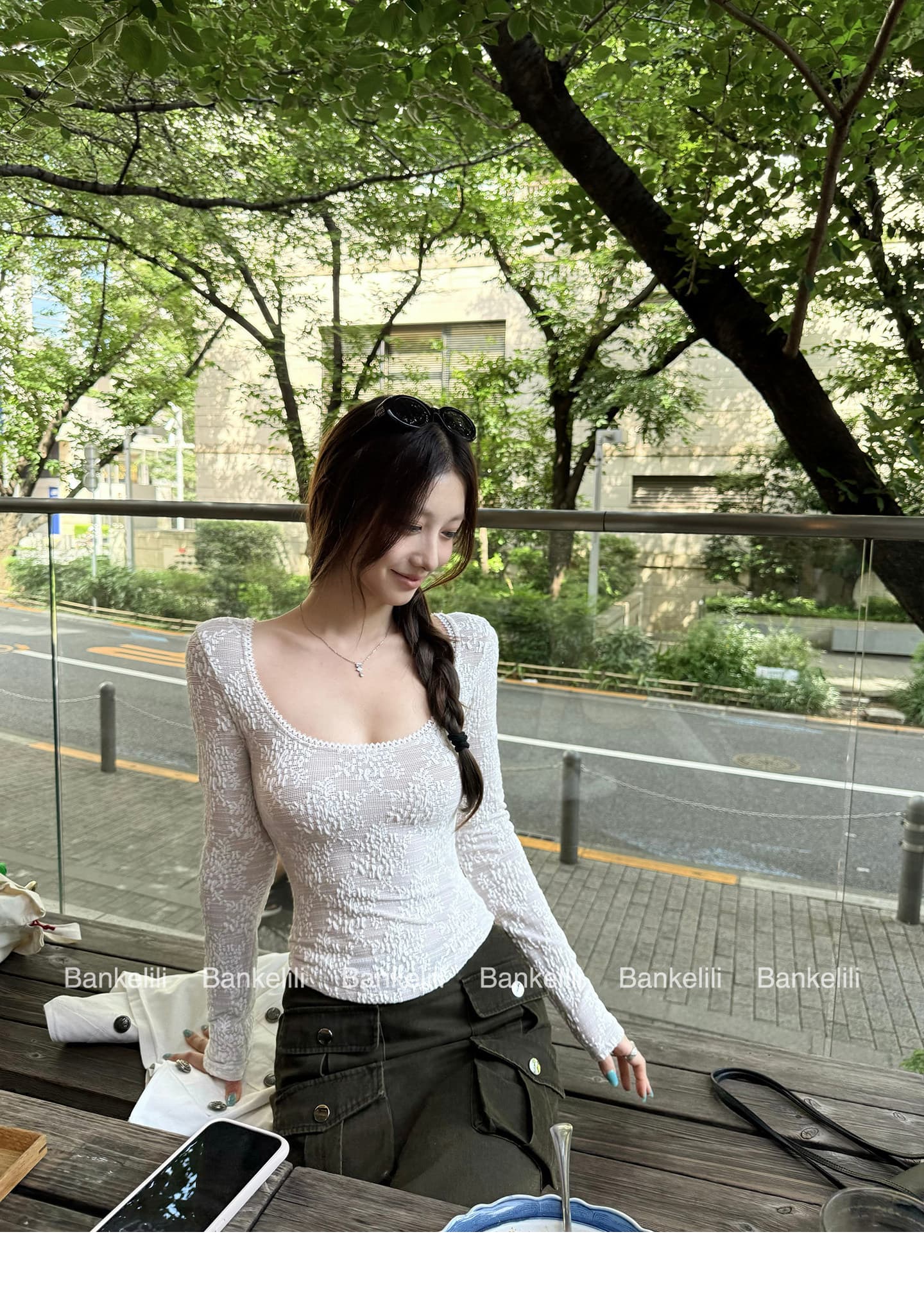 순수한 욕망 바람 u 칼라 섹시함 레이스 티셔츠 여성 가을 새로운 얇은 스타일 허리 수축 핫걸 슬림해 보이는 몸 맨위 긴팔 트렌디 상세 이미지 23