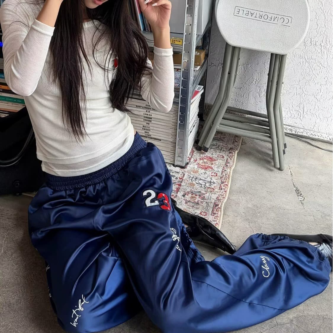아메리칸 레트로 캐주얼 바지 남녀 봄 가을 여름 새로운 아메리칸 조수 브랜드 루즈핏 넓은 다리 스트레이트 진한 파란색 바지 트렌디 상세 이미지 3
