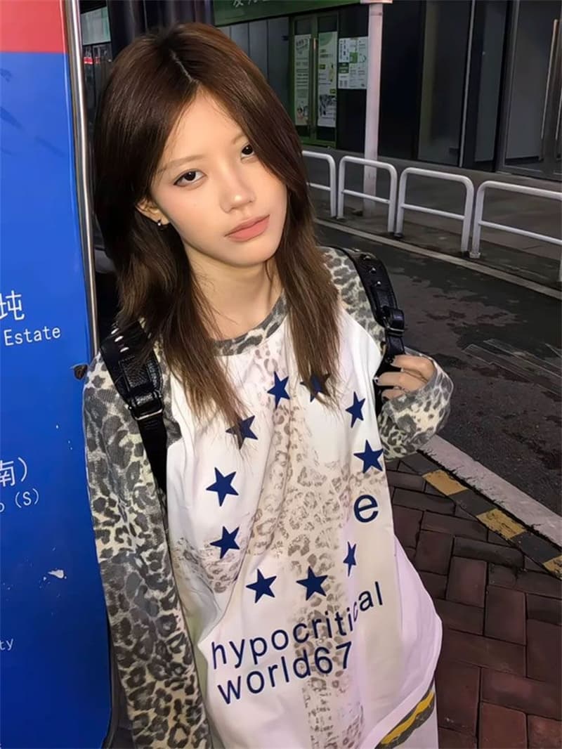 좋은 품질 2026 이른 가을 새로운 아메리칸 거리 후아 남편 그리드 삽입 어깨 소매 길이 소매 티셔츠 여성 루즈핏 핫걸 맨위 상세 이미지 2