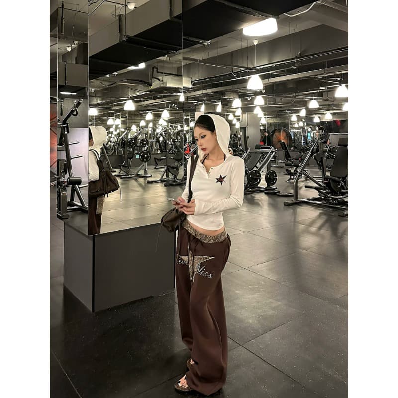 좋은 품질 가을 새로운 아메리칸 레오파드 무늬 별 자수 캐주얼 바지 남녀 루즈핏 넓은 다리 운동 바닥 청소 바지 상세 이미지 28
