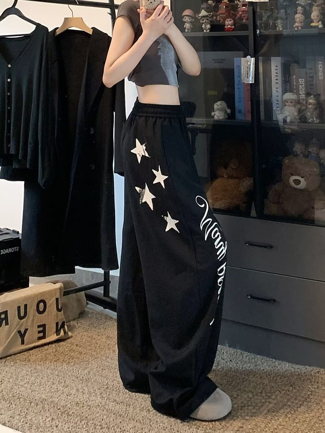 좋은 품질 가을 새로운 넓은 다리 웨이 바지 여성 루즈핏 도루 센스 바닥 청소 점프 재즈 댄스 웃음 하 스트리트 댄스 캐주얼 바지 상세 이미지 5