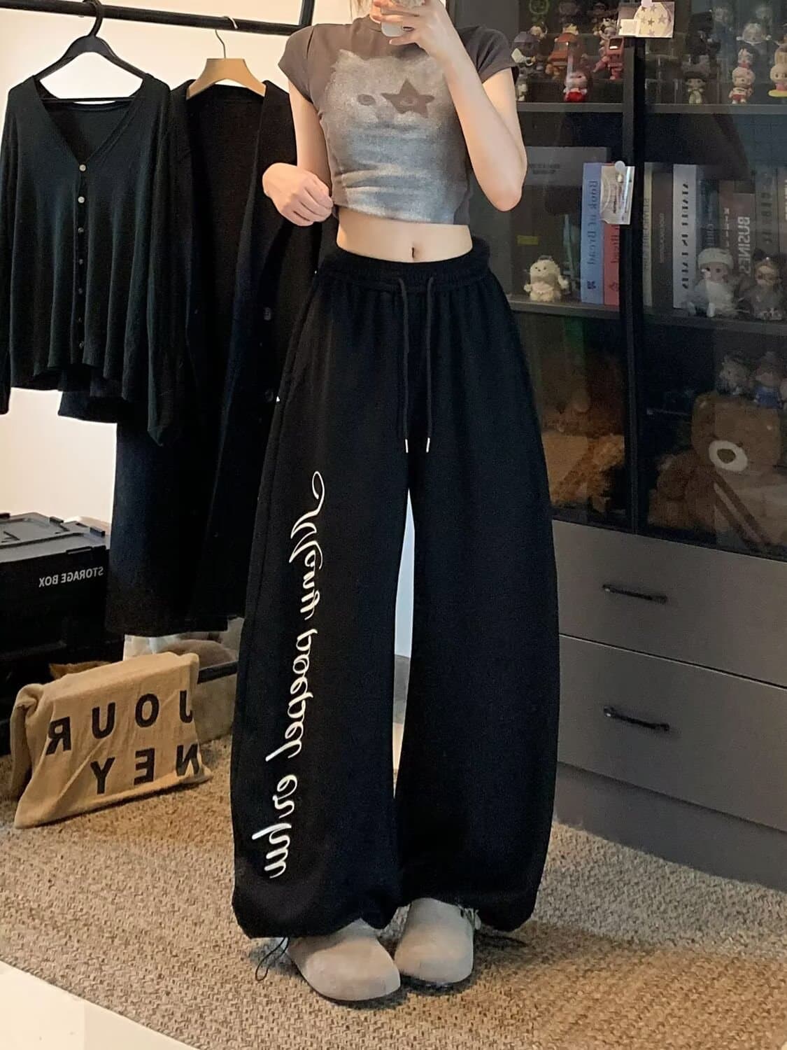 좋은 품질 가을 새로운 넓은 다리 웨이 바지 여성 루즈핏 도루 센스 바닥 청소 점프 재즈 댄스 웃음 하 스트리트 댄스 캐주얼 바지 상세 이미지 7
