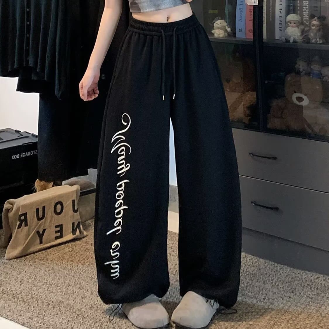 좋은 품질 가을 새로운 넓은 다리 웨이 바지 여성 루즈핏 도루 센스 바닥 청소 점프 재즈 댄스 웃음 하 스트리트 댄스 캐주얼 바지 상세 이미지 14