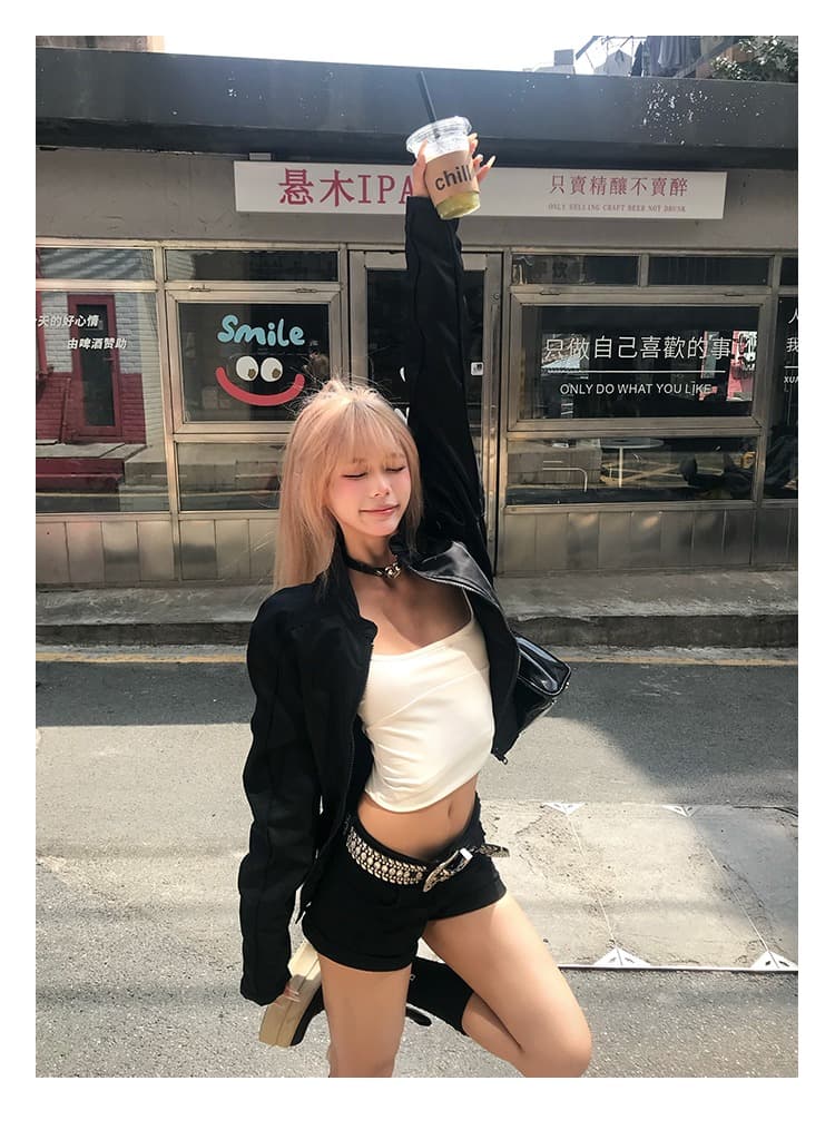 한국 chic 아메리칸 가을 새로운 높음 거리 스탠드 칼라 나일론 쇼트 스타일 재킷 여성 레저 지퍼 파일럿 재킷 상세 이미지 6