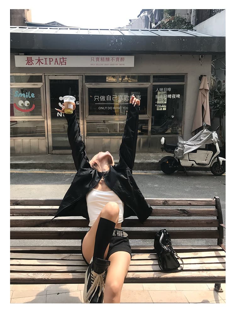 한국 chic 아메리칸 가을 새로운 높음 거리 스탠드 칼라 나일론 쇼트 스타일 재킷 여성 레저 지퍼 파일럿 재킷 상세 이미지 12