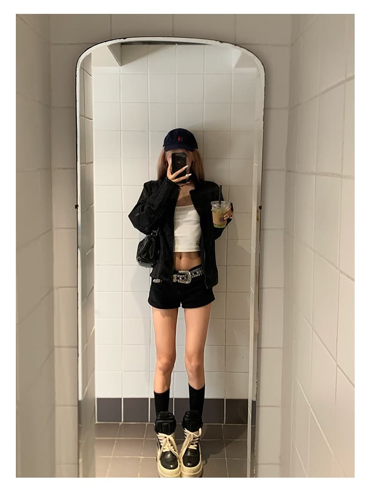 한국 chic 아메리칸 가을 새로운 높음 거리 스탠드 칼라 나일론 쇼트 스타일 재킷 여성 레저 지퍼 파일럿 재킷 상세 이미지 22