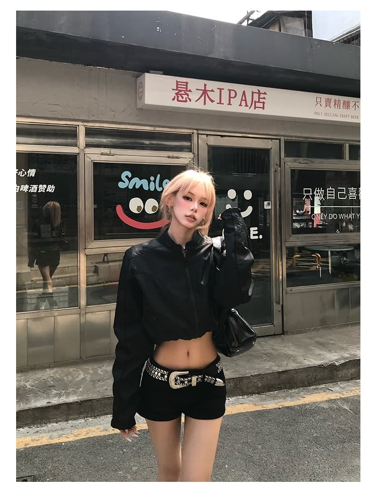 한국 chic 아메리칸 가을 새로운 높음 거리 스탠드 칼라 나일론 쇼트 스타일 재킷 여성 레저 지퍼 파일럿 재킷 상세 이미지 24