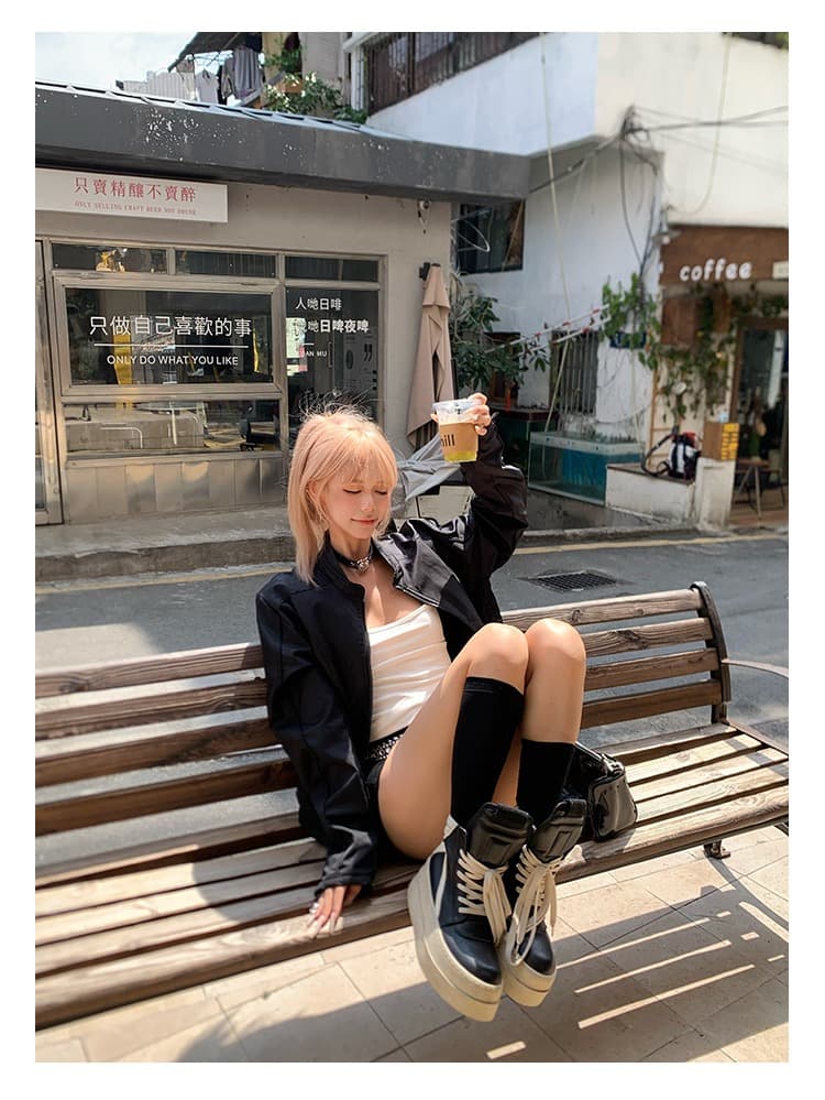 한국 chic 아메리칸 가을 새로운 높음 거리 스탠드 칼라 나일론 쇼트 스타일 재킷 여성 레저 지퍼 파일럿 재킷 상세 이미지 33