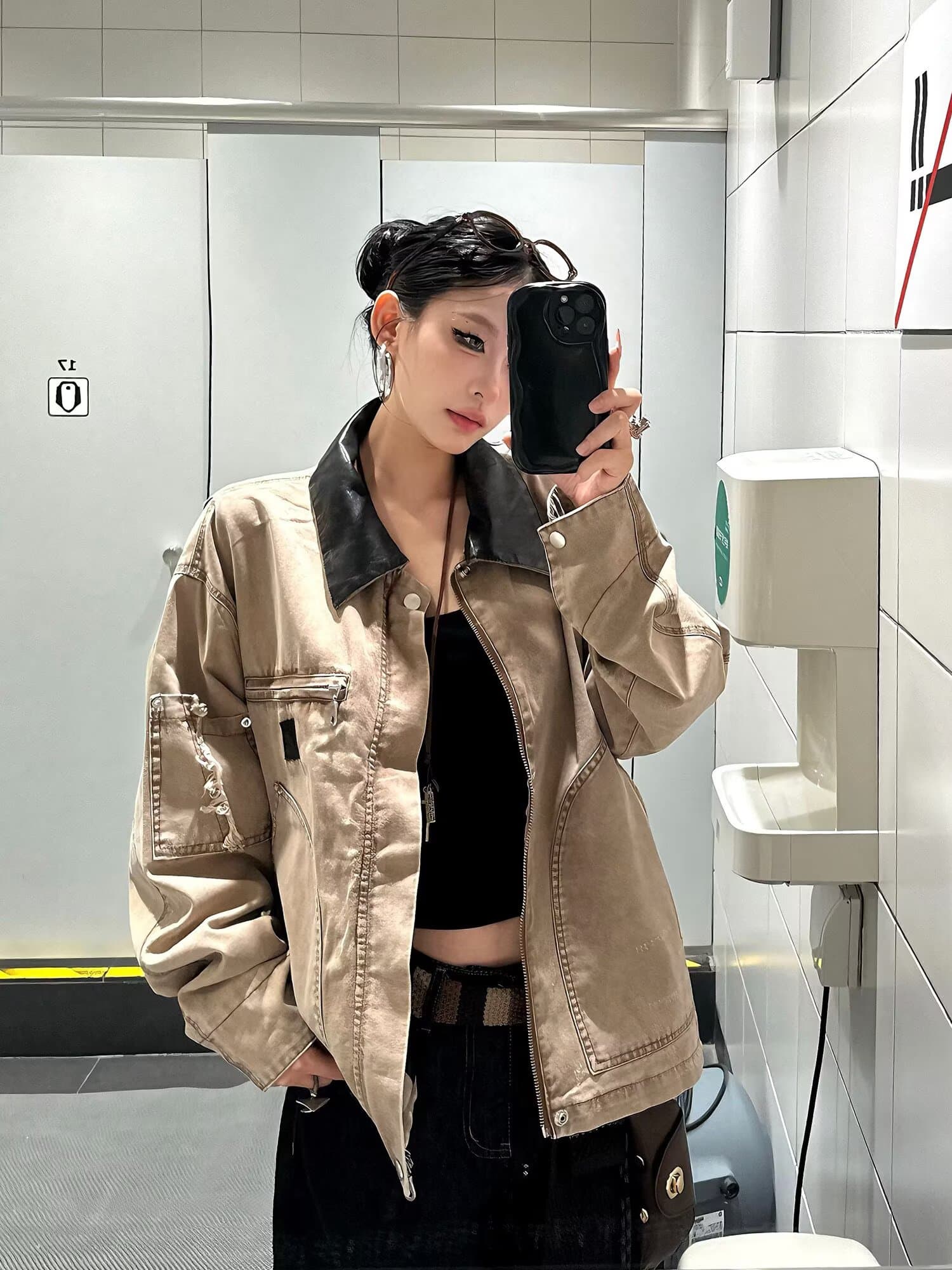 좋은 품질 한국 chic 아메리칸 레트로 가을 새로운 한국 스타일 잘 생긴 워크웨어 루즈핏 오픈 가디건 데님 여성 코트 상세 이미지 11