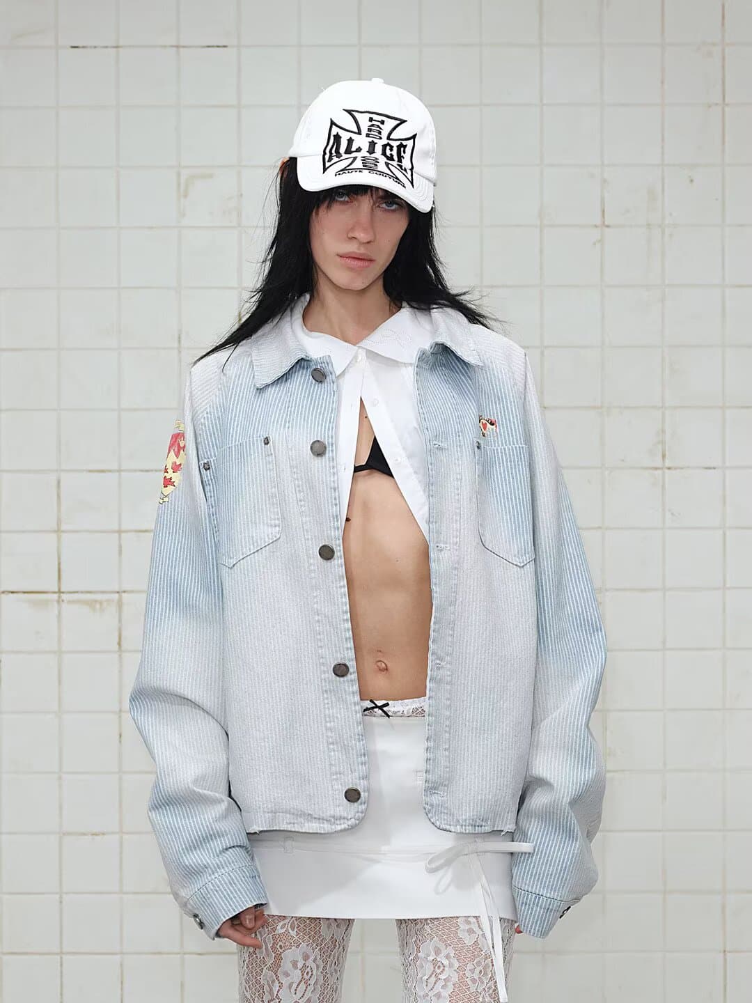 한국 chic 아메리칸 레트로 가을 새로운 한국 스타일 워싱 워크웨어 스트라이프 재킷 루즈핏 데님 여성 코트 트렌디 상세 이미지 14