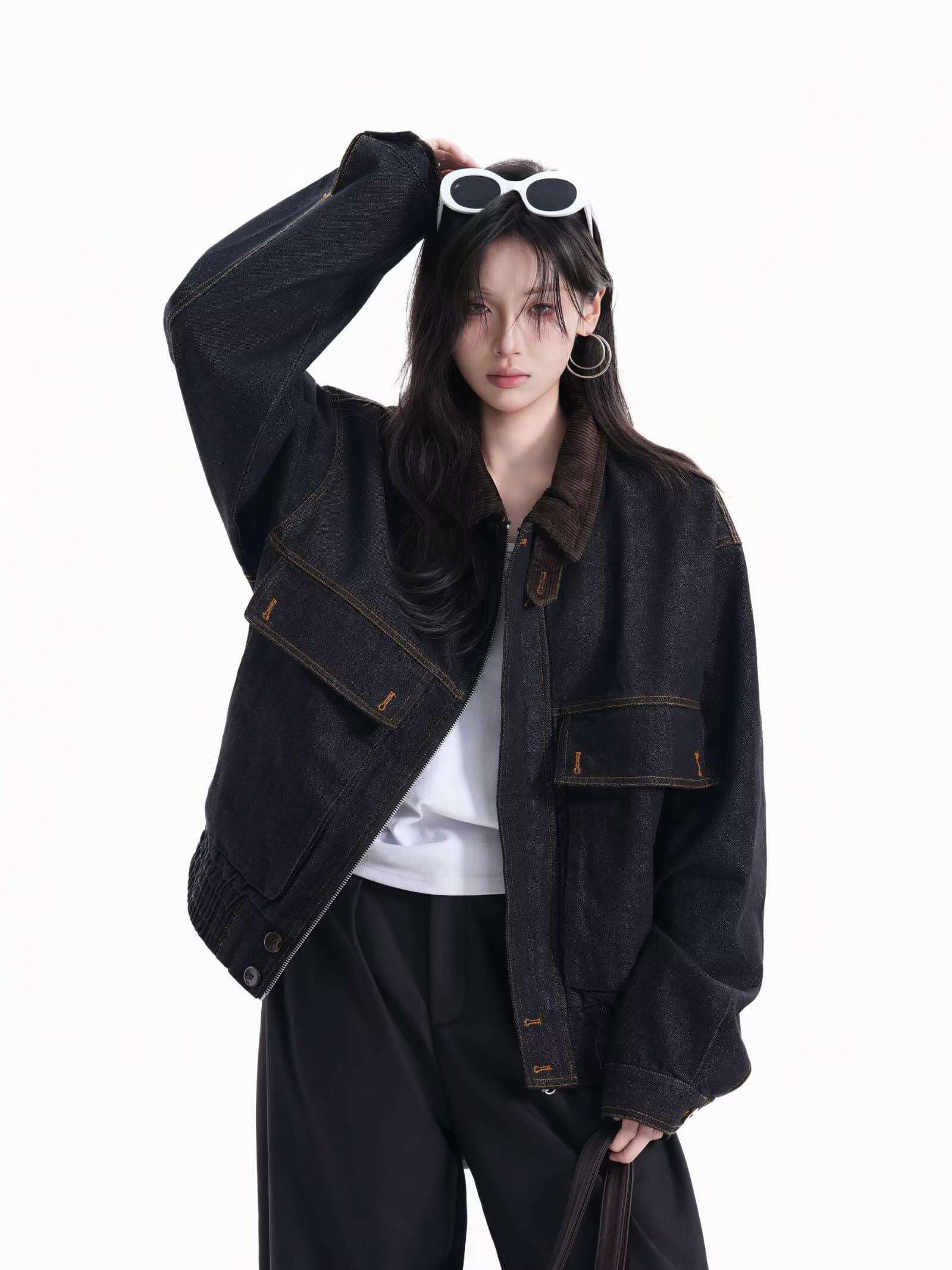 한국 chic 아메리칸 레트로 가을 새로운 잘 생긴 워크웨어 루즈핏 데님 재킷 오픈 가디건 여성 코트 트렌디 상세 이미지 8