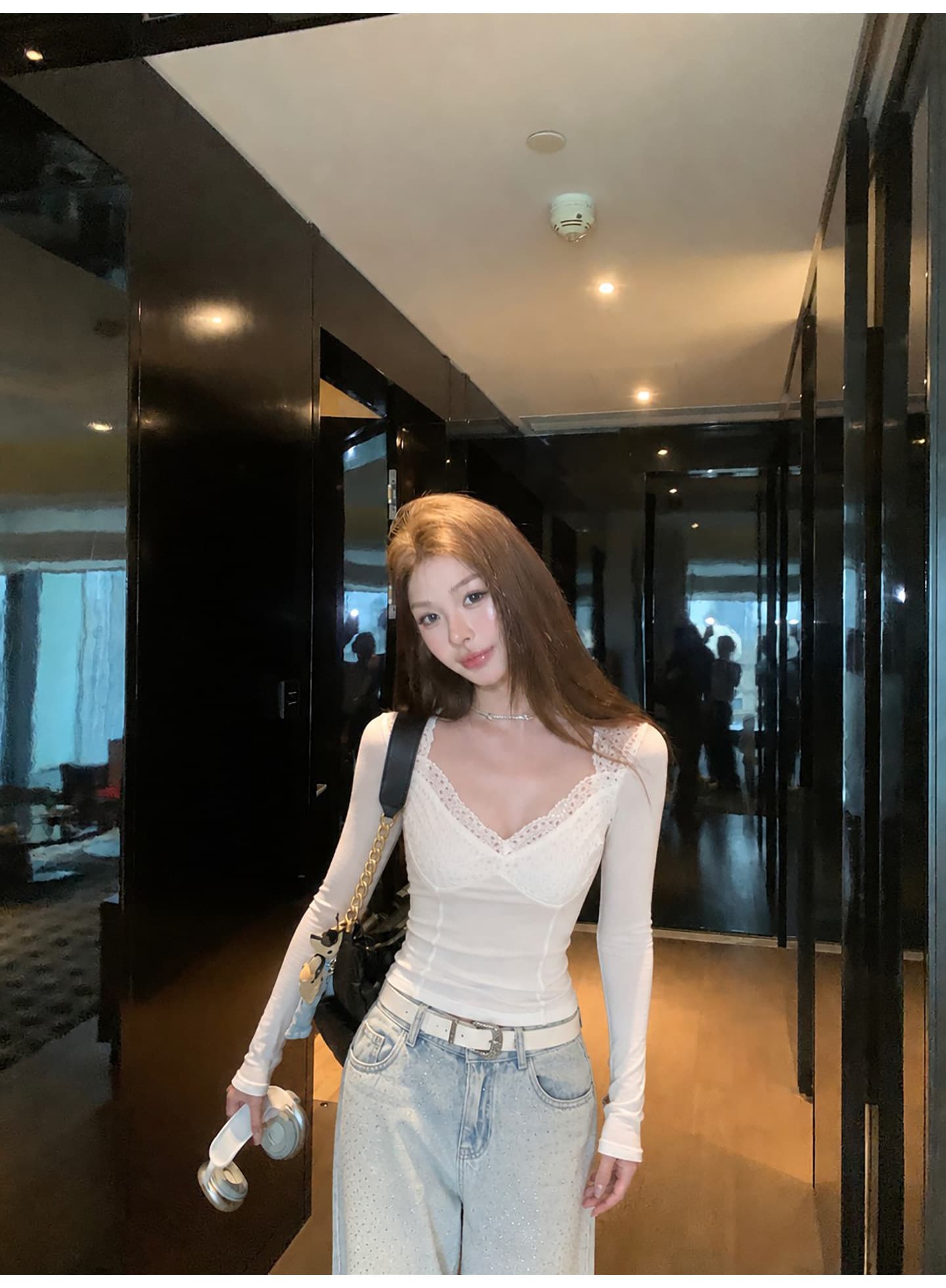 좋은 품질 레이스 긴팔 티셔츠 기본 셔츠 여성 가을 새로운 허리 수축 핫걸 쇼트 스타일 몸매 가꾸기 핫걸 맨위 트렌디 상세 이미지 5
