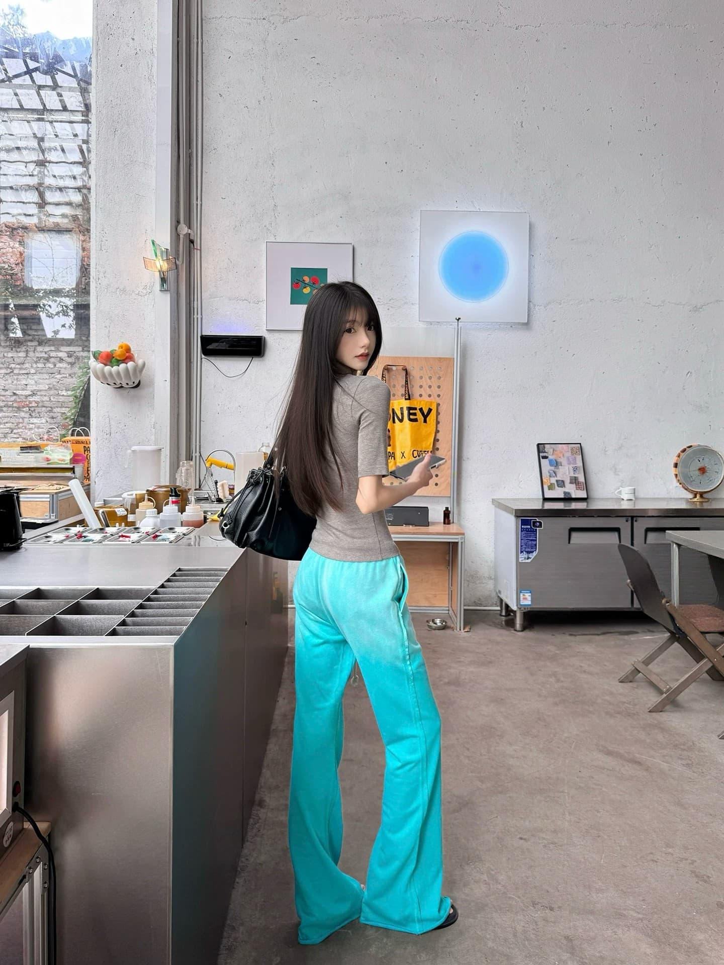 좋은 품질 아메리칸 레트로 숫자 프린트 부츠컷 펌프 로프 스트레이트 팬츠 여성 레저 슬림해 보이는 다용도 트렌드 긴 바지 상세 이미지 15