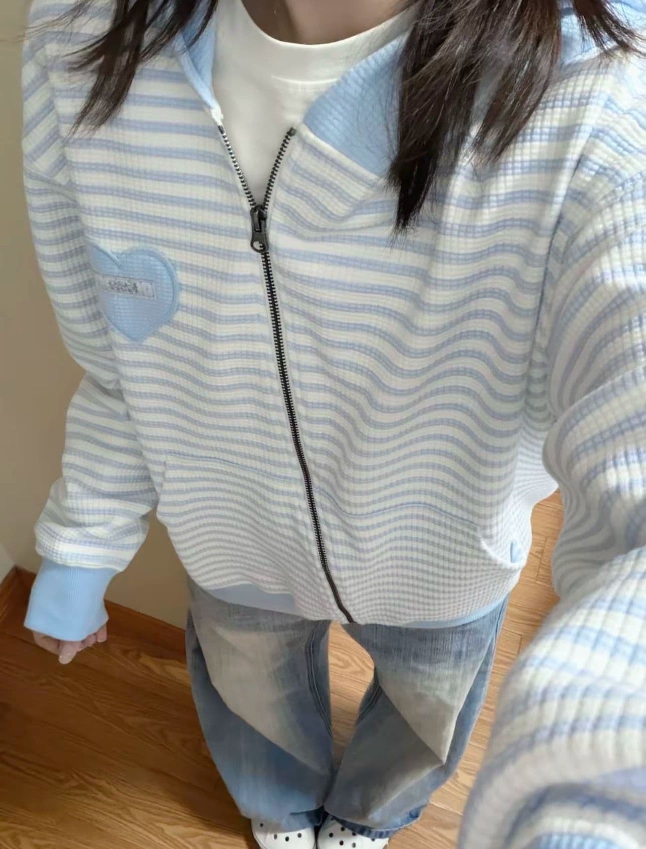 좋은 품질 아메리칸 패치워크 색상 스트라이프 후드 티 스웨터 여성 가을 새로운 한국 스타일 몸매 가꾸기 캐주얼 카디건 코트 트렌디 상세 이미지 7