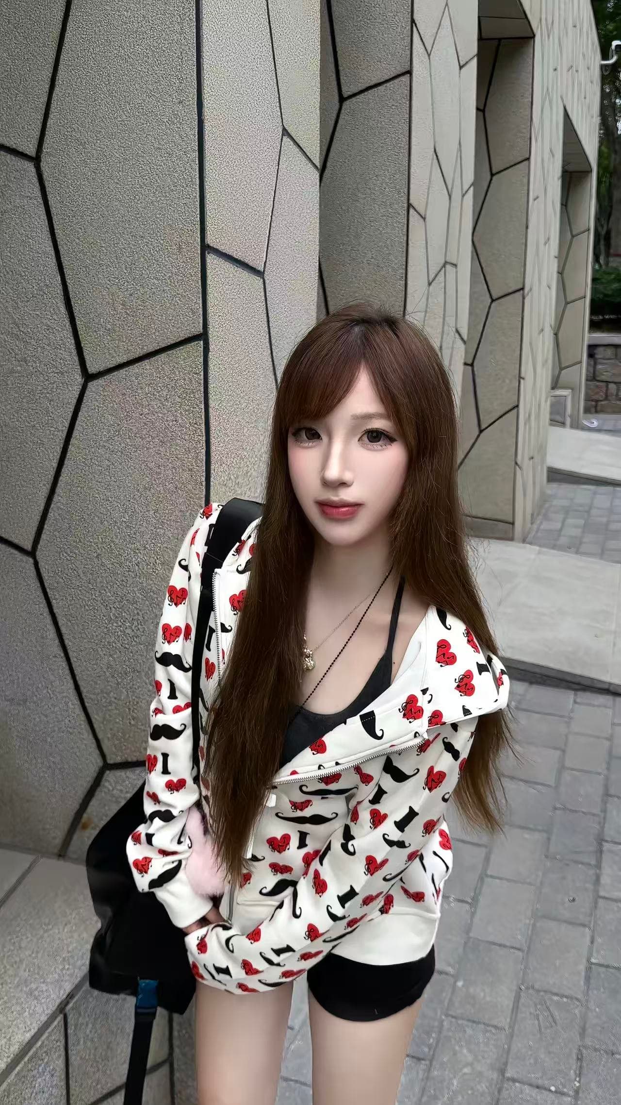 좋은 품질 아메리칸 콧수염 하트 후드 티 스웨터 남녀 가을 조수 브랜드 루즈핏 지퍼 쇼트 스타일 재킷 트렌디 상세 이미지 5