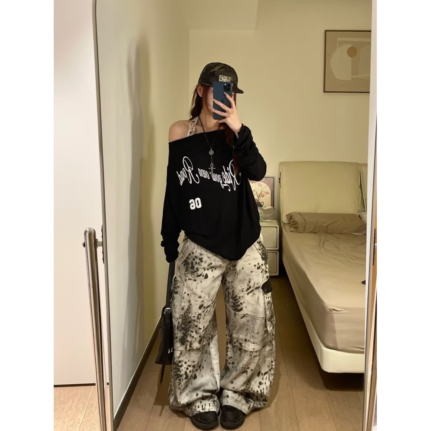 좋은 품질 가을 겨울 새로운 하이웨이스트 레트로 레오파드 무늬 청바지 여성 슬림해 보이는 다용도 넓은 다리 바닥 청소 캐주얼 바지 트렌디 상세 이미지 15