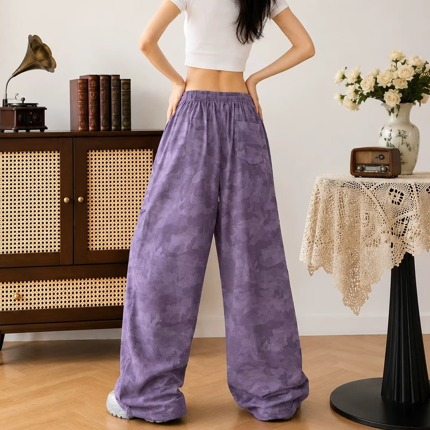 좋은 품질 아메리칸 레트로 가을 새로운 넓은 다리 낙하산 병 워크웨어 팬츠 루즈핏 캐주얼 기능 로프 아웃도어 팬츠 상세 이미지 1