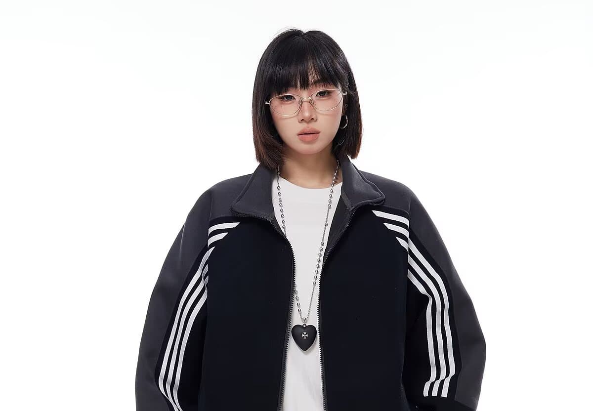 좋은 품질 아메리칸 레트로 배색 스탠드 칼라 캐주얼 재킷 여성 코트 봄 가을 디자인 지퍼 후드티 오픈 가디건 트렌디 상세 이미지 9