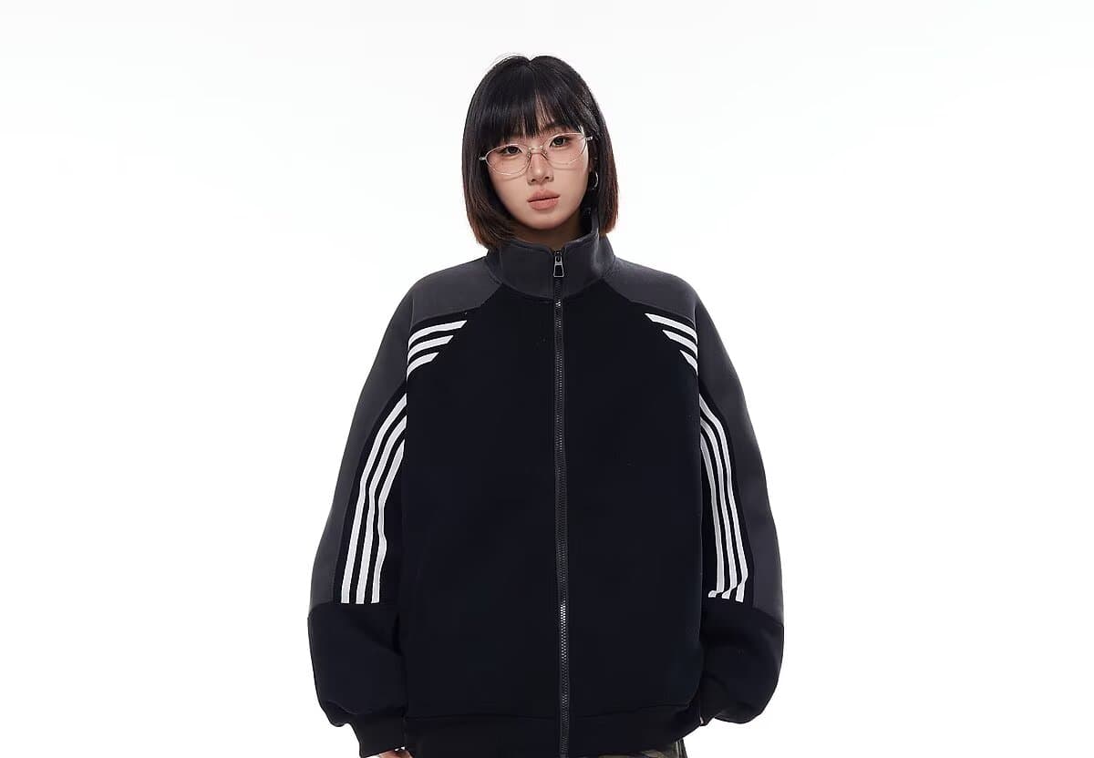 좋은 품질 아메리칸 레트로 배색 스탠드 칼라 캐주얼 재킷 여성 코트 봄 가을 디자인 지퍼 후드티 오픈 가디건 트렌디 상세 이미지 16