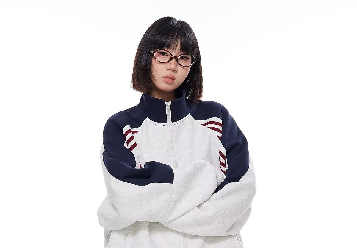 좋은 품질 아메리칸 레트로 배색 스탠드 칼라 캐주얼 재킷 여성 코트 봄 가을 디자인 지퍼 후드티 오픈 가디건 트렌디 상세 이미지 32