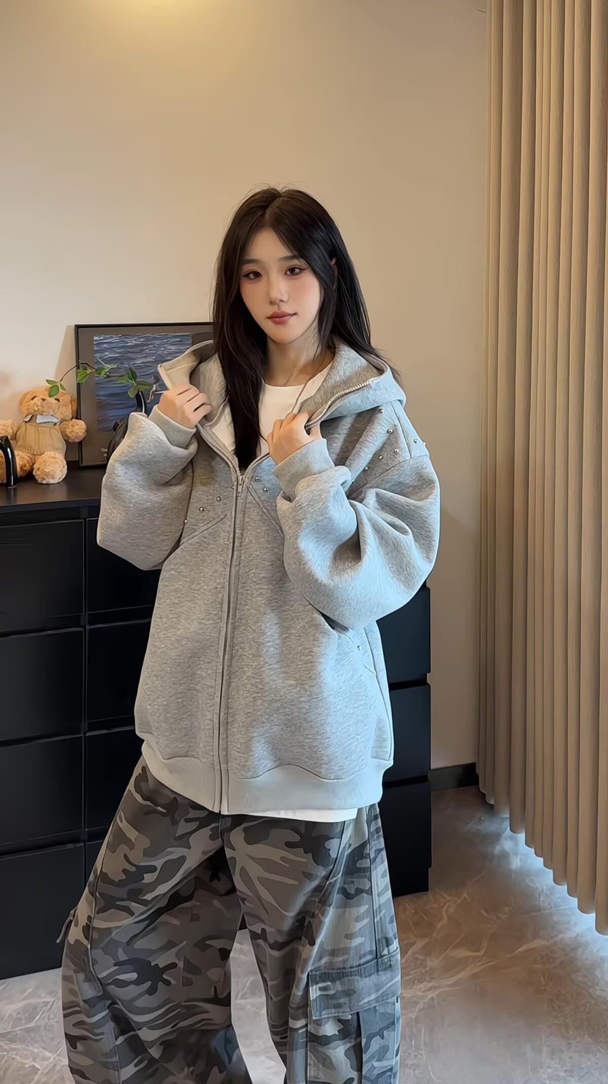 좋은 품질 아메리칸 징 후드 티 스웨터 여성 2026 가을 새로운 루즈핏 캐주얼 오픈 가디건 지퍼 재킷 트렌디 상세 이미지 1