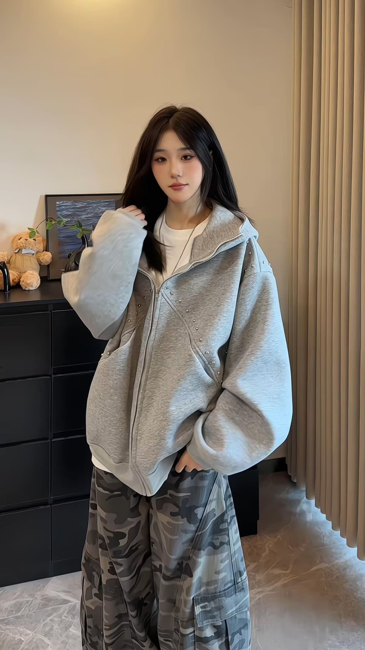 좋은 품질 아메리칸 징 후드 티 스웨터 여성 2026 가을 새로운 루즈핏 캐주얼 오픈 가디건 지퍼 재킷 트렌디 상세 이미지 36
