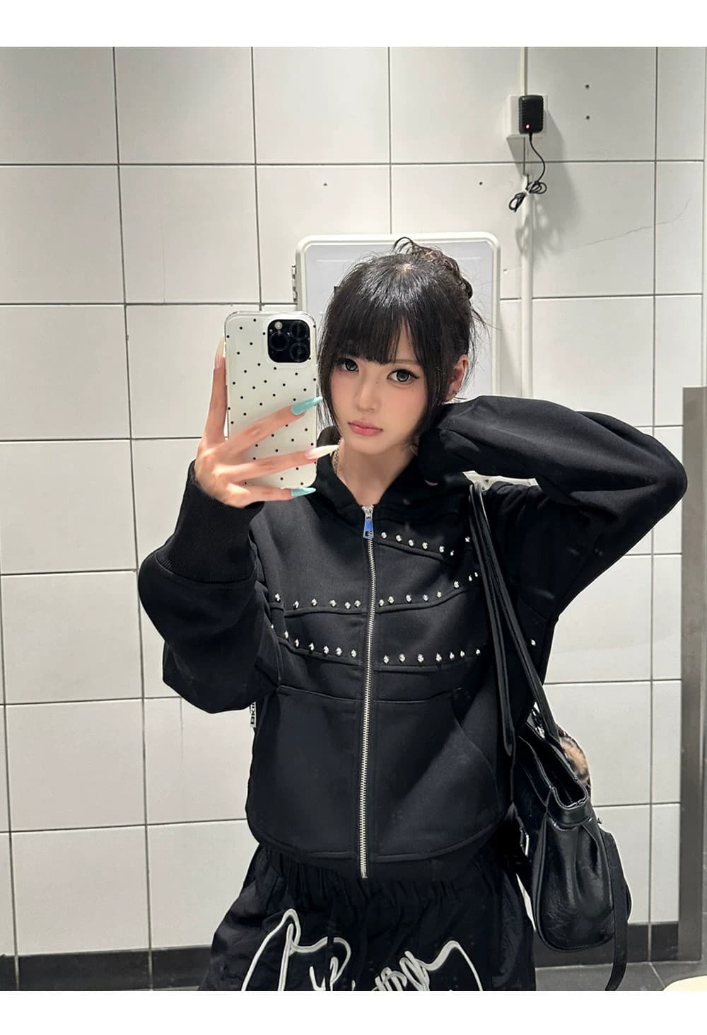 좋은 품질 아메리칸 레트로 거리 비즈 박기 디자인 오픈 가디건 후드 티 스웨터 패션 트렌드 쇼트 스타일 지퍼 재킷 상세 이미지 1