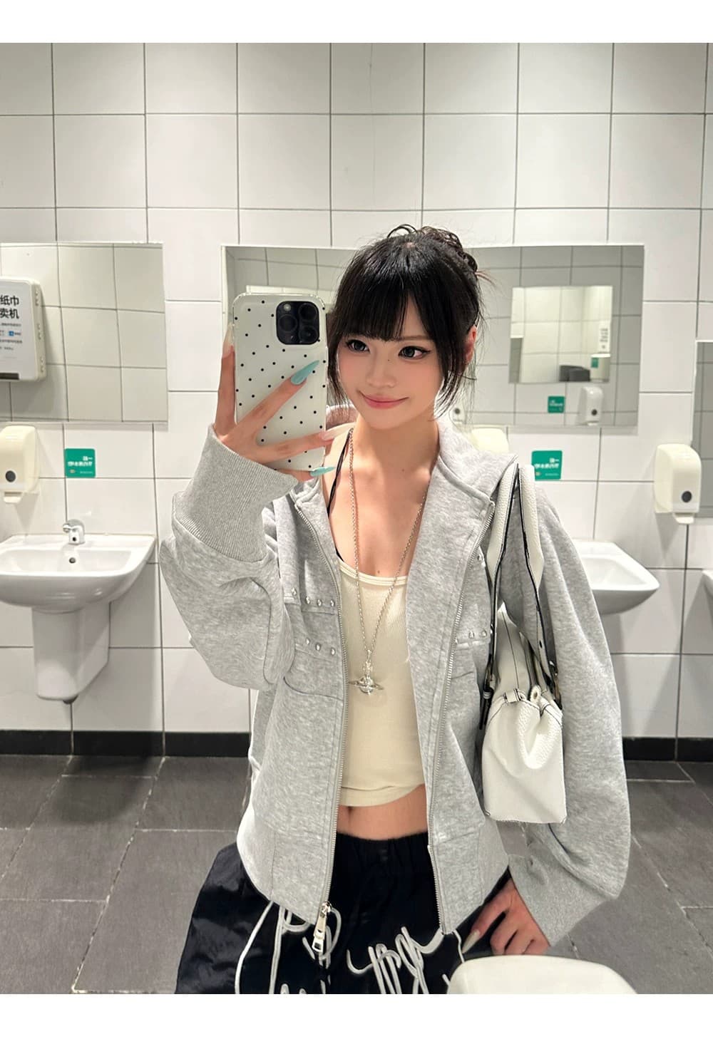좋은 품질 아메리칸 레트로 거리 비즈 박기 디자인 오픈 가디건 후드 티 스웨터 패션 트렌드 쇼트 스타일 지퍼 재킷 상세 이미지 7