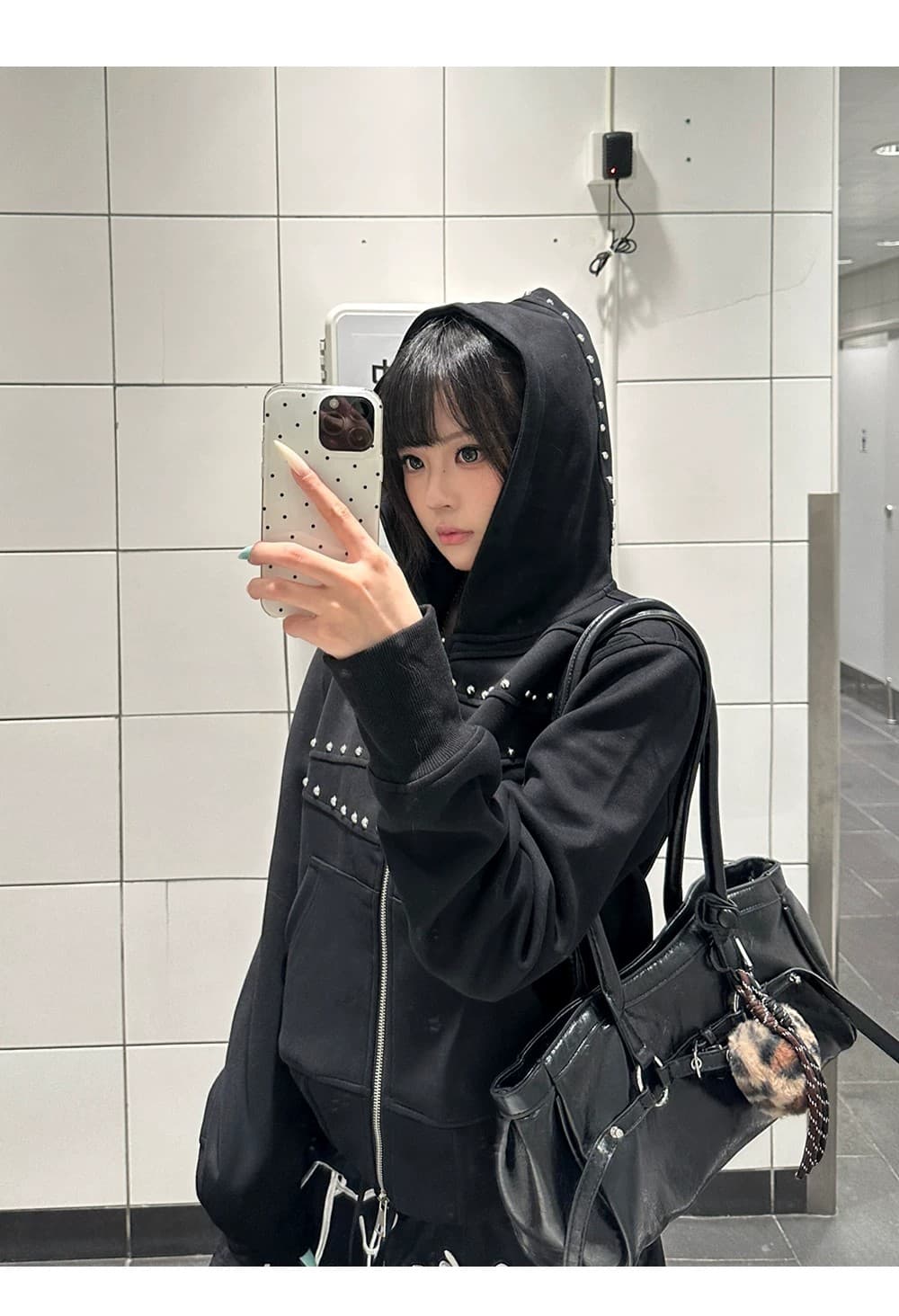 좋은 품질 아메리칸 레트로 거리 비즈 박기 디자인 오픈 가디건 후드 티 스웨터 패션 트렌드 쇼트 스타일 지퍼 재킷 상세 이미지 13